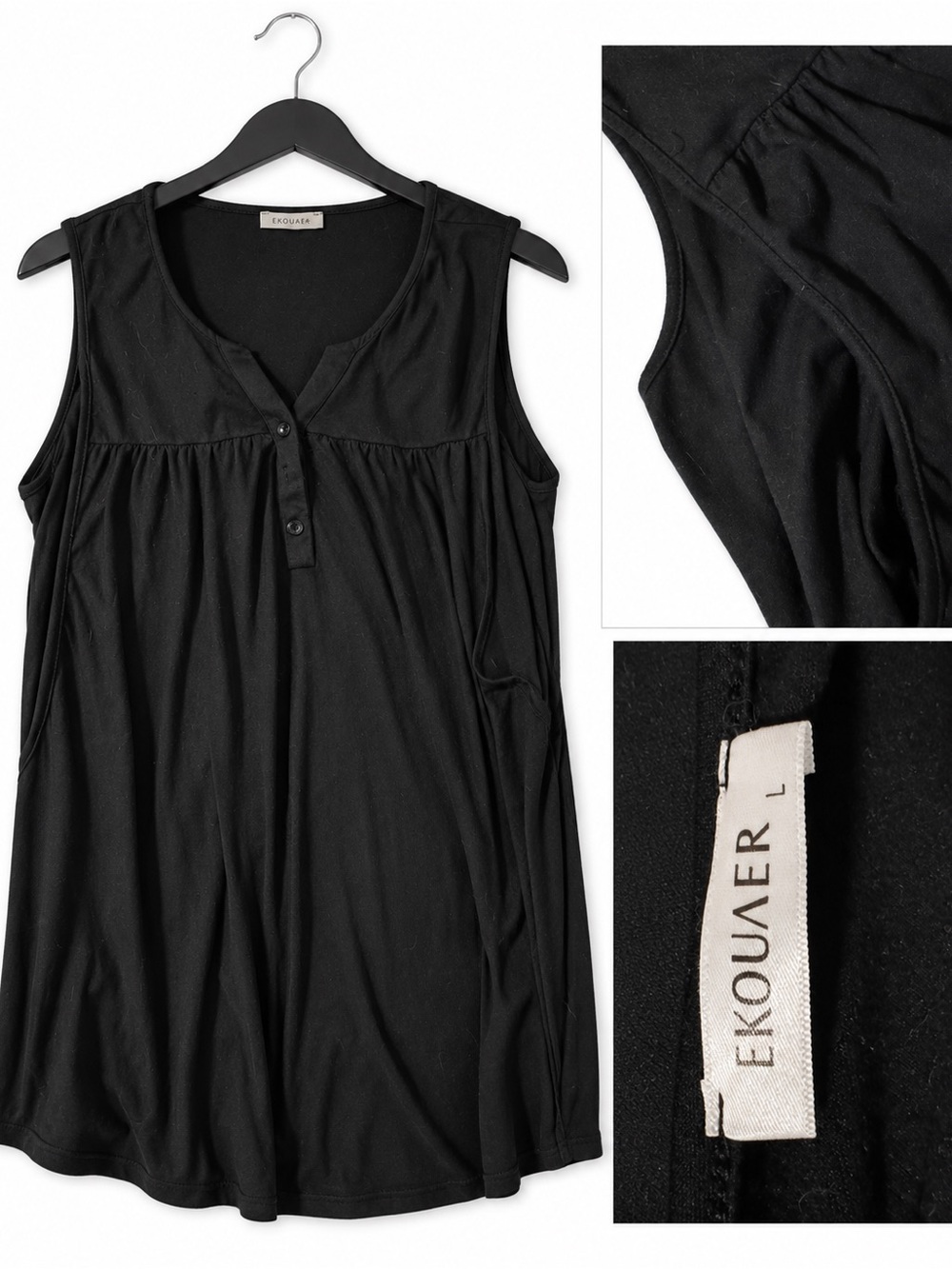 Black Sleeveless Henley Tank Top by Ekouaer